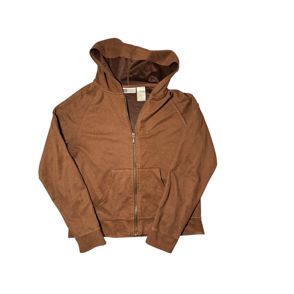 Faded Glory Brown Faux Suede Full Zip Hoodie Jacket Choco Bean Small 4/6